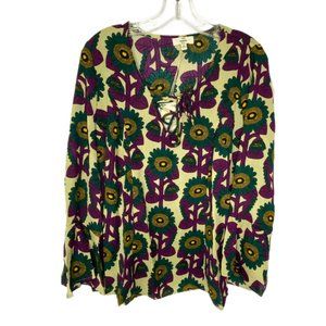 Anthropologie Entro boho tribal print tie front top size Medium Lace Up Neckline